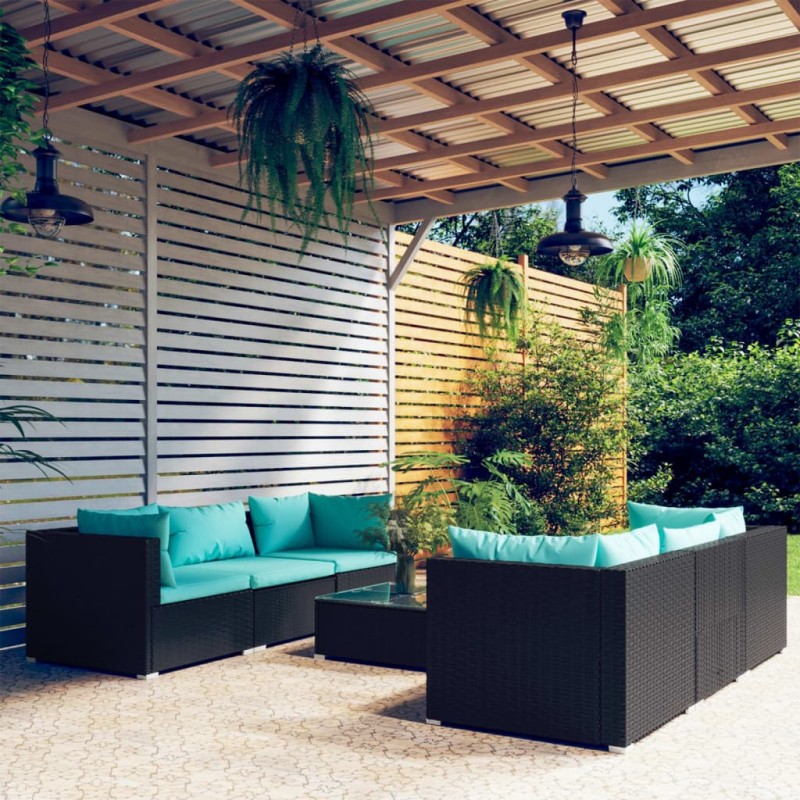 vidaXL Set de muebles de jardín y cojines 7 pzas ratán sintético negro vidaXL Set de muebles de jardín y cojines 7 pzas ratán sintético negro