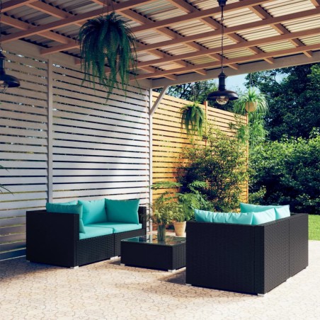 vidaXL Set de muebles de jardín 5 pzas y cojines ratán sintético negro
