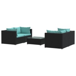 vidaXL Set de muebles de jardín 5 pzas y cojines ratán sintético negro