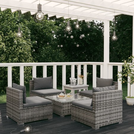 vidaXL Set de sofás de jardín 5 piezas y cojines ratán sintético gris