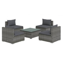 vidaXL Set de sofás de jardín 5 piezas y cojines ratán sintético gris
