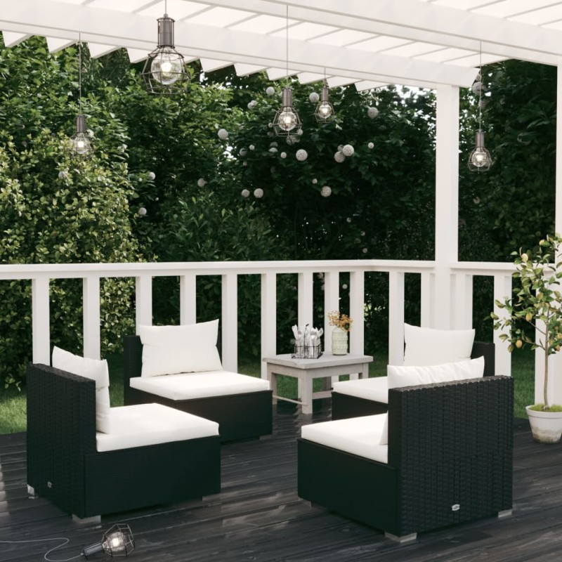 vidaXL Set de muebles de jardín 4 pzas y cojines ratán sintético negro vidaXL Set de muebles de jardín 4 pzas y cojines ratán sintético negro