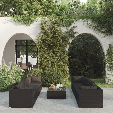 vidaXL Set de muebles de jardín 9 pzas y cojines ratán sintético negro