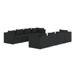 vidaXL Set de muebles de jardín 9 pzas y cojines ratán sintético negro