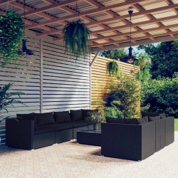 vidaXL Set de sofás de jardín 8 piezas y cojines ratán sintético negro