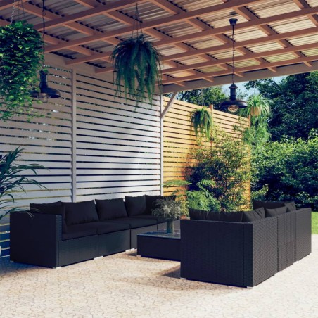 vidaXL Set de sofás de jardín 8 piezas y cojines ratán sintético negro