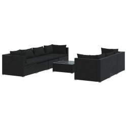 vidaXL Set de sofás de jardín 8 piezas y cojines ratán sintético negro