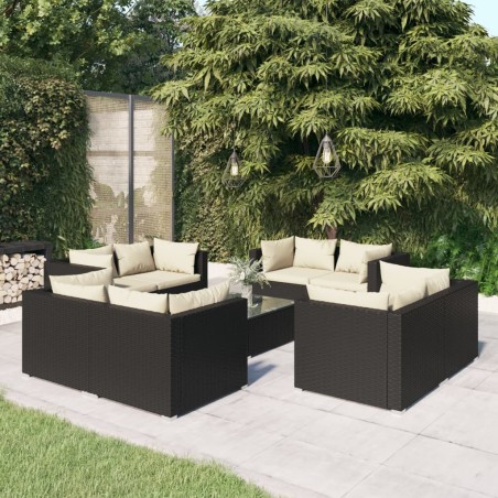 vidaXL Set de muebles de jardín 9 pzas y cojines ratán sintético negro
