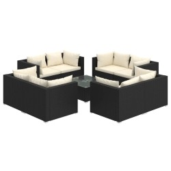 vidaXL Set de muebles de jardín 9 pzas y cojines ratán sintético negro