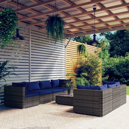 vidaXL Set de sofás de jardín 8 piezas y cojines ratán sintético gris