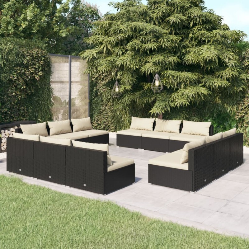 vidaXL Set de sofás de jardín 12 pzas cojines ratán sintético negro vidaXL Set de sofás de jardín 12 pzas cojines ratán sintético negro