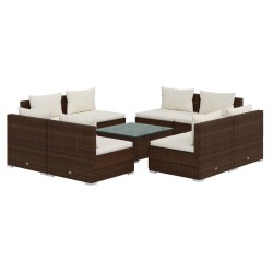 vidaXL Set muebles de jardín 9 piezas y cojines ratán sintético marrón