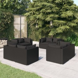 vidaXL Set de muebles de jardín 8 pzas y cojines ratán sintético negro