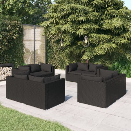 vidaXL Set de muebles de jardín 8 pzas y cojines ratán sintético negro