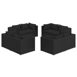 vidaXL Set de muebles de jardín 8 pzas y cojines ratán sintético negro