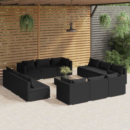 vidaXL Set muebles de jardín 13 pzas y cojines ratán sintético negro