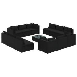 vidaXL Set muebles de jardín 13 pzas y cojines ratán sintético negro