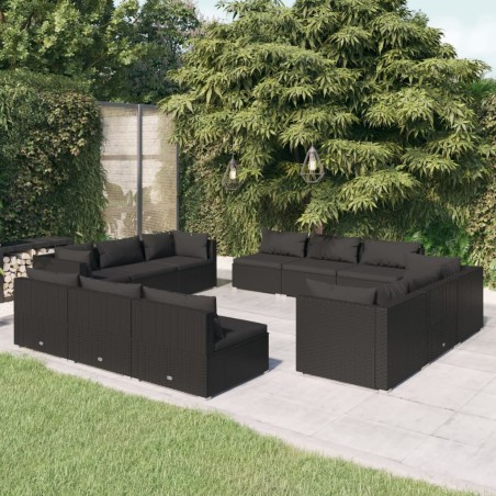 vidaXL Set de sofás de jardín 12 pzas cojines ratán sintético negro
