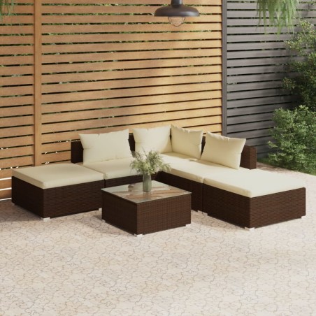 vidaXL Set muebles de jardín 6 piezas y cojines ratán sintético marrón