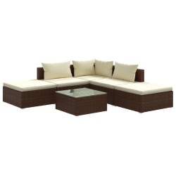 vidaXL Set muebles de jardín 6 piezas y cojines ratán sintético marrón