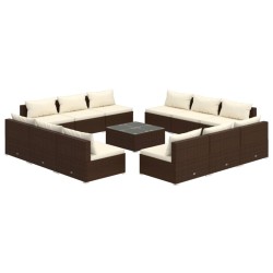 vidaXL Set muebles de jardín 13 pzas y cojines ratán sintético marrón
