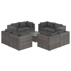 vidaXL Set de muebles de jardín 9 pzas y cojines ratán sintético gris