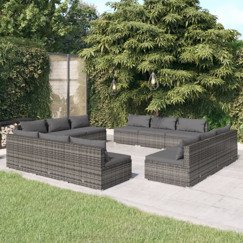 vidaXL Set de muebles de jardín 12 pzas cojines ratán sintético gris vidaXL Set de muebles de jardín 12 pzas cojines ratán sintético gris