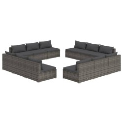 vidaXL Set de muebles de jardín 12 pzas cojines ratán sintético gris