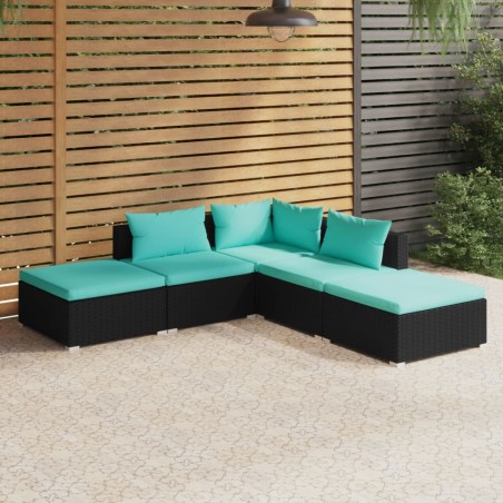 vidaXL Set de muebles de jardín 5 pzas y cojines ratán sintético negro
