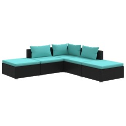 vidaXL Set de muebles de jardín 5 pzas y cojines ratán sintético negro