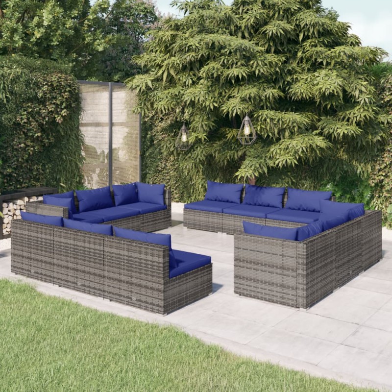 vidaXL Set de muebles de jardín 12 pzas cojines ratán sintético gris vidaXL Set de muebles de jardín 12 pzas cojines ratán sintético gris