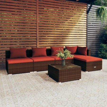 vidaXL Set muebles de jardín 6 piezas y cojines ratán sintético marrón