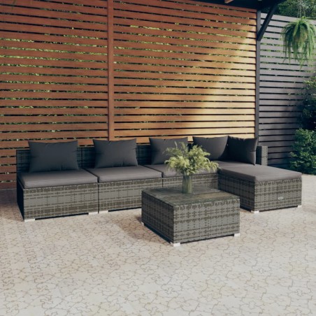 vidaXL Set de muebles de jardín 6 pzas y cojines ratán sintético gris