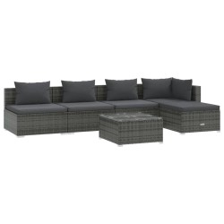vidaXL Set de muebles de jardín 6 pzas y cojines ratán sintético gris