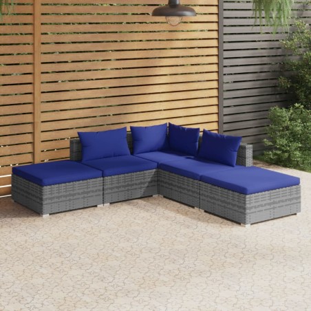 vidaXL Set de sofás de jardín 5 piezas y cojines ratán sintético gris