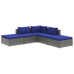 vidaXL Set de sofás de jardín 5 piezas y cojines ratán sintético gris