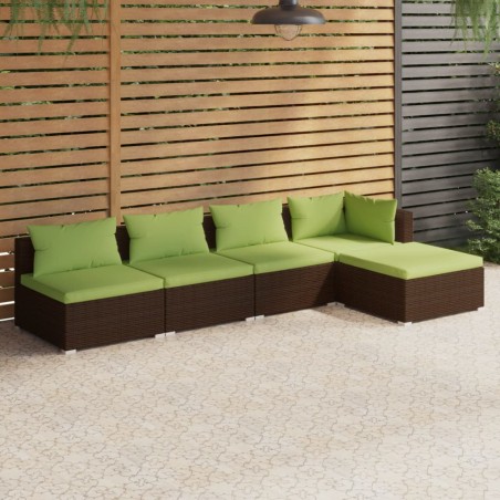 vidaXL Set sofás de jardín 5 piezas y cojines ratán sintético marrón