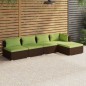 vidaXL Set sofás de jardín 5 piezas y cojines ratán sintético marrón vidaXL Set sofás de jardín 5 piezas y cojines ratán sintético marrón