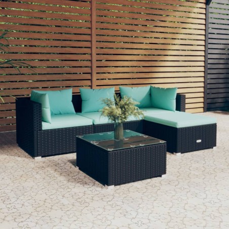 vidaXL Set de muebles de jardín 5 pzas y cojines ratán sintético negro