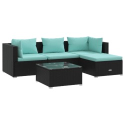 vidaXL Set de muebles de jardín 5 pzas y cojines ratán sintético negro