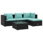 vidaXL Set de muebles de jardín 5 pzas y cojines ratán sintético negro vidaXL Set de muebles de jardín 5 pzas y cojines ratán sintético negro