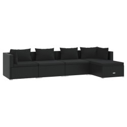 vidaXL Set de muebles de jardín 5 pzas y cojines ratán sintético negro