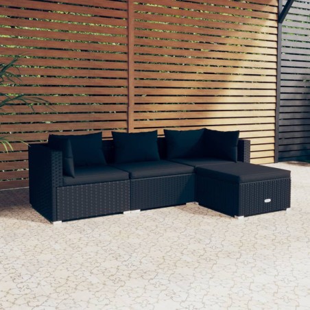 vidaXL Set de muebles de jardín 4 pzas y cojines ratán sintético negro
