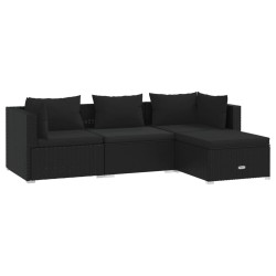 vidaXL Set de muebles de jardín 4 pzas y cojines ratán sintético negro