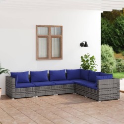 vidaXL Set de sofás de jardín 6 piezas y cojines ratán sintético gris