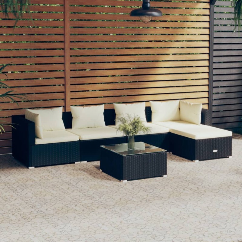 vidaXL Set de muebles de jardín 6 pzas y cojines ratán sintético negro vidaXL Set de muebles de jardín 6 pzas y cojines ratán sintético negro