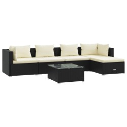 vidaXL Set de muebles de jardín 6 pzas y cojines ratán sintético negro