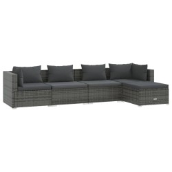 vidaXL Set de muebles de jardín 5 pzas y cojines ratán sintético gris