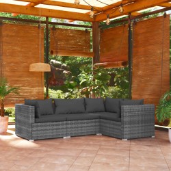 vidaXL Set muebles de jardín 4 piezas y cojines ratán sintético gris
