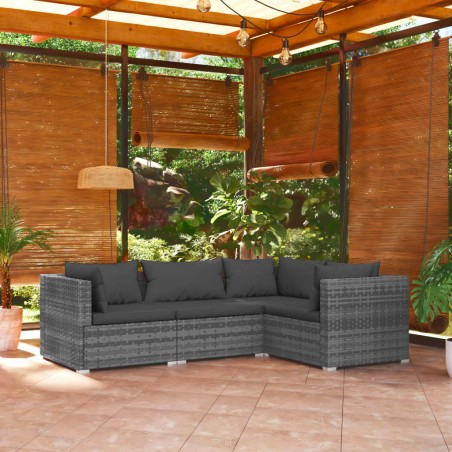 vidaXL Set muebles de jardín 4 piezas y cojines ratán sintético gris